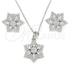 Sterling Silver Earring and Pendant Adult Set, Flower Design, with White Cubic Zirconia and White Micro Pave, Polished, Rhodium Finish, 10.286.0033