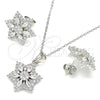 Sterling Silver Earring and Pendant Adult Set, Flower Design, with White Cubic Zirconia and White Micro Pave, Polished, Rhodium Finish, 10.286.0033