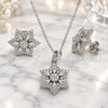 Sterling Silver Earring and Pendant Adult Set, Flower Design, with White Cubic Zirconia and White Micro Pave, Polished, Rhodium Finish, 10.286.0033