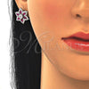 Sterling Silver Earring and Pendant Adult Set, Flower Design, with Ruby and White Cubic Zirconia, Polished, Rhodium Finish, 10.286.0033.1