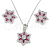 Sterling Silver Earring and Pendant Adult Set, Flower Design, with Ruby and White Cubic Zirconia, Polished, Rhodium Finish, 10.286.0033.1