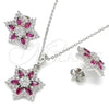 Sterling Silver Earring and Pendant Adult Set, Flower Design, with Ruby and White Cubic Zirconia, Polished, Rhodium Finish, 10.286.0033.1