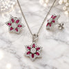 Sterling Silver Earring and Pendant Adult Set, Flower Design, with Ruby and White Cubic Zirconia, Polished, Rhodium Finish, 10.286.0033.1