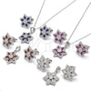 Sterling Silver Earring and Pendant Adult Set, Flower Design, with Ruby and White Cubic Zirconia, Polished, Rhodium Finish, 10.286.0033.1