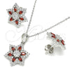 Sterling Silver Earring and Pendant Adult Set, Flower Design, with Garnet and White Cubic Zirconia, Polished, Rhodium Finish, 10.286.0033.2