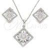 Oro Laminado Earring and Pendant Adult Set, Gold Filled Style Flower Design, with White Cubic Zirconia and White Crystal, Polished, Golden Finish, 10.286.0032