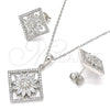 Oro Laminado Earring and Pendant Adult Set, Gold Filled Style Flower Design, with White Cubic Zirconia and White Crystal, Polished, Golden Finish, 10.286.0032