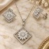 Oro Laminado Earring and Pendant Adult Set, Gold Filled Style Flower Design, with White Cubic Zirconia and White Crystal, Polished, Golden Finish, 10.286.0032