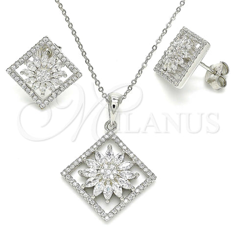 Oro Laminado Earring and Pendant Adult Set, Gold Filled Style Flower Design, with White Cubic Zirconia and White Crystal, Polished, Golden Finish, 10.286.0032