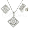 Oro Laminado Earring and Pendant Adult Set, Gold Filled Style Flower Design, with White Cubic Zirconia and White Crystal, Polished, Golden Finish, 10.286.0032