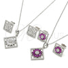 Oro Laminado Earring and Pendant Adult Set, Gold Filled Style Flower Design, with White Cubic Zirconia and White Crystal, Polished, Golden Finish, 10.286.0032