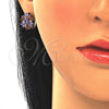 Sterling Silver Earring and Pendant Adult Set, Flower Design, with Multicolor Cubic Zirconia, Polished, Rhodium Finish, 10.286.0035