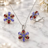 Sterling Silver Earring and Pendant Adult Set, Flower Design, with Multicolor Cubic Zirconia, Polished, Rhodium Finish, 10.286.0035