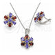 Sterling Silver Earring and Pendant Adult Set, Flower Design, with Multicolor Cubic Zirconia, Polished, Rhodium Finish, 10.286.0035