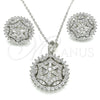 Sterling Silver Earring and Pendant Adult Set, Flower Design, with White Cubic Zirconia and White Micro Pave, Polished, Rhodium Finish, 10.286.0036