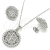 Sterling Silver Earring and Pendant Adult Set, Flower Design, with White Cubic Zirconia and White Micro Pave, Polished, Rhodium Finish, 10.286.0036