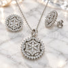 Sterling Silver Earring and Pendant Adult Set, Flower Design, with White Cubic Zirconia and White Micro Pave, Polished, Rhodium Finish, 10.286.0036