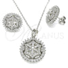 Sterling Silver Earring and Pendant Adult Set, Flower Design, with White Cubic Zirconia and White Micro Pave, Polished, Rhodium Finish, 10.286.0036
