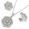 Sterling Silver Earring and Pendant Adult Set, with White Cubic Zirconia and White Micro Pave, Polished, Rhodium Finish, 10.286.0038