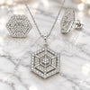Sterling Silver Earring and Pendant Adult Set, with White Cubic Zirconia and White Micro Pave, Polished, Rhodium Finish, 10.286.0038