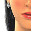Sterling Silver Earring and Pendant Adult Set, Flower Design, with White Cubic Zirconia, Polished, Rhodium Finish, 10.286.0039
