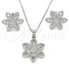 Sterling Silver Earring and Pendant Adult Set, Flower Design, with White Cubic Zirconia, Polished, Rhodium Finish, 10.286.0039