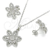 Sterling Silver Earring and Pendant Adult Set, Flower Design, with White Cubic Zirconia, Polished, Rhodium Finish, 10.286.0039