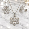Sterling Silver Earring and Pendant Adult Set, Flower Design, with White Cubic Zirconia, Polished, Rhodium Finish, 10.286.0039