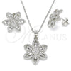 Sterling Silver Earring and Pendant Adult Set, Flower Design, with White Cubic Zirconia, Polished, Rhodium Finish, 10.286.0039