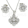 Sterling Silver Earring and Pendant Adult Set, Flower Design, with White Cubic Zirconia, Polished, Rhodium Finish, 10.286.0042