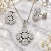 Sterling Silver Earring and Pendant Adult Set, Flower Design, with White Cubic Zirconia, Polished, Rhodium Finish, 10.286.0042