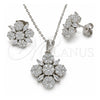 Sterling Silver Earring and Pendant Adult Set, Flower Design, with White Cubic Zirconia, Polished, Rhodium Finish, 10.286.0042