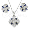Sterling Silver Earring and Pendant Adult Set, Flower Design, with Sapphire Blue and White Cubic Zirconia, Polished, Rhodium Finish, 10.286.0042.1