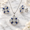Sterling Silver Earring and Pendant Adult Set, Flower Design, with Sapphire Blue and White Cubic Zirconia, Polished, Rhodium Finish, 10.286.0042.1