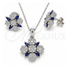 Sterling Silver Earring and Pendant Adult Set, Flower Design, with Sapphire Blue and White Cubic Zirconia, Polished, Rhodium Finish, 10.286.0042.1