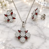 Sterling Silver Earring and Pendant Adult Set, Flower Design, with Garnet and White Cubic Zirconia, Polished, Rhodium Finish, 10.286.0042.3