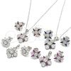 Sterling Silver Earring and Pendant Adult Set, Flower Design, with Garnet and White Cubic Zirconia, Polished, Rhodium Finish, 10.286.0042.3