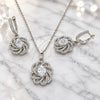 Sterling Silver Earring and Pendant Adult Set, Flower Design, with White Cubic Zirconia and White Crystal, Polished, Rhodium Finish, 10.286.0043