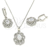Sterling Silver Earring and Pendant Adult Set, Flower Design, with White Cubic Zirconia and White Crystal, Polished, Rhodium Finish, 10.286.0043