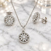 Sterling Silver Earring and Pendant Adult Set, Flower Design, with White Cubic Zirconia and White Crystal, Polished, Rhodium Finish, 10.286.0044