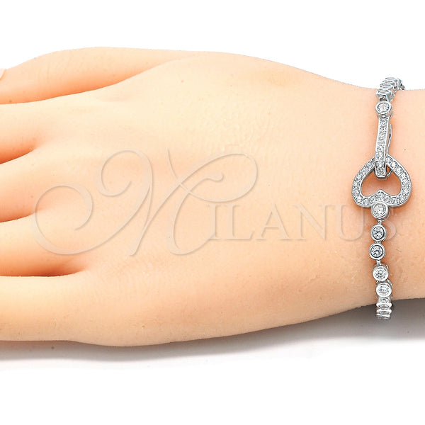 Sterling Silver Bracelet — Fancy Bracelet Heart Design with White Cubic Zirconia — alternate product view — SKU 130011 | Plata 925 brazalete — elegante Bracelet corazón diseño with blanco Cubic Zirconia — SKU 130011