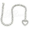 Sterling Silver Fancy Bracelet, Heart Design, with White Cubic Zirconia, Polished, Rhodium Finish, 03.286.0003.08 (04 MM Thickness, 8 Inches Length)