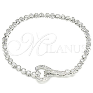 Sterling Silver Bracelet — Fancy Bracelet Heart Design with White Cubic Zirconia — main product view — SKU 130011 | Plata 925 brazalete — elegante Bracelet corazón diseño with blanco Cubic Zirconia — SKU 130011