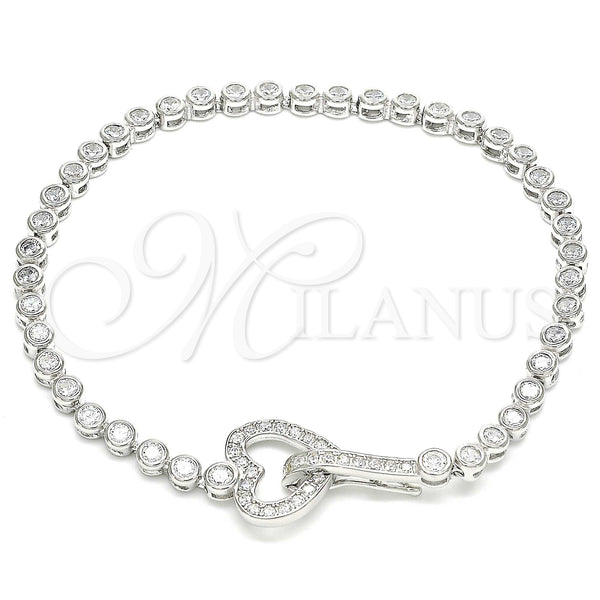 Sterling Silver Bracelet — Fancy Bracelet Heart Design with White Cubic Zirconia — main product view — SKU 130011 | Plata 925 brazalete — elegante Bracelet corazón diseño with blanco Cubic Zirconia — SKU 130011