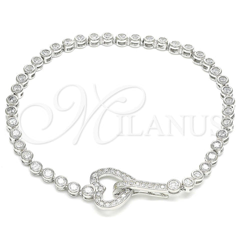 Sterling Silver Fancy Bracelet, Heart Design, with White Cubic Zirconia, Polished, Rhodium Finish, 03.286.0003.08 (04 MM Thickness, 8 Inches Length)