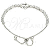 Sterling Silver Fancy Bracelet, Judaica and Hand of God Design, with White Cubic Zirconia, Polished, Rhodium Finish, 03.286.0005.10 (02 MM Thickness, 10 Inches Length)