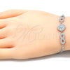 Sterling Silver Fancy Bracelet, Infinite and Evil Eye Design, with White Cubic Zirconia, Turquoise Enamel Finish, Rhodium Finish, 03.286.0008.07