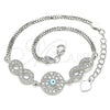 Sterling Silver Fancy Bracelet, Infinite and Evil Eye Design, with White Cubic Zirconia, Turquoise Enamel Finish, Rhodium Finish, 03.286.0008.07 (02 MM Thickness, 7 Inches Length)