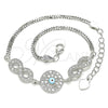 Sterling Silver Fancy Bracelet, Infinite and Evil Eye Design, with White Cubic Zirconia, Turquoise Enamel Finish, Rhodium Finish, 03.286.0008.07 (02 MM Thickness, 7 Inches Length)