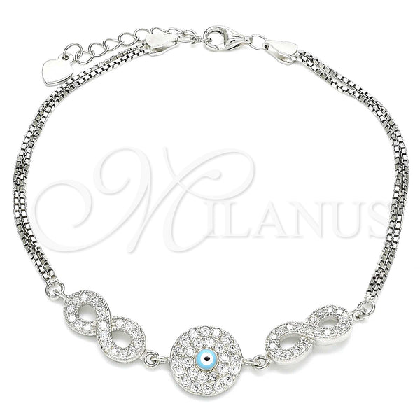 Sterling Silver Bracelet — Fancy Bracelet Infinite and Evil Eye Design with — main product view — SKU 130020 | Plata 925 brazalete — elegante Bracelet Infinite and Evil Eye diseño with — SKU 130020